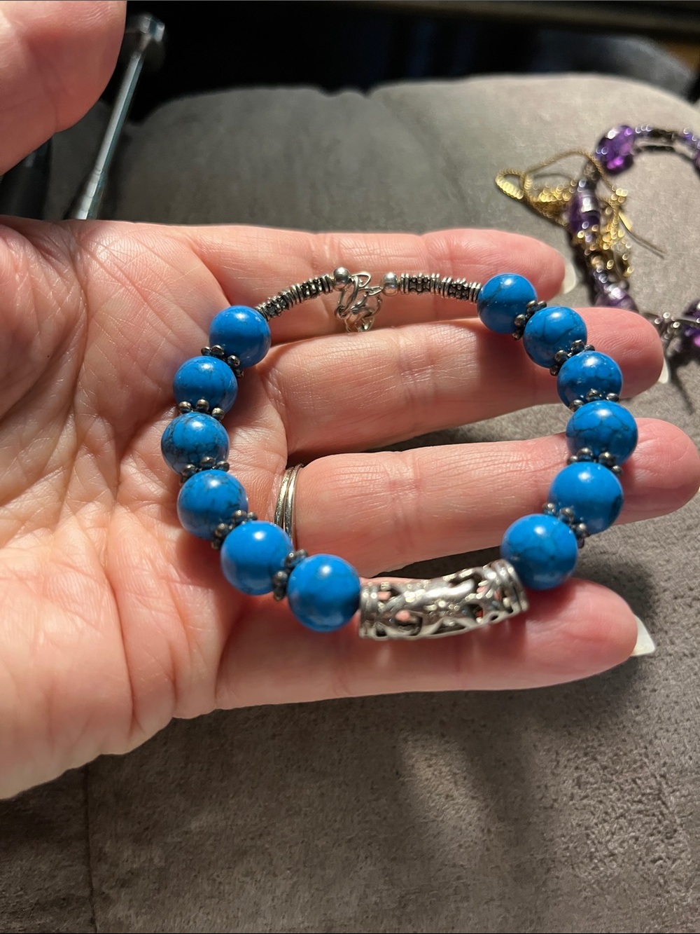 Turquoise Blue Beaded Silver-Accent Bracelet - Women Jewelry 1718